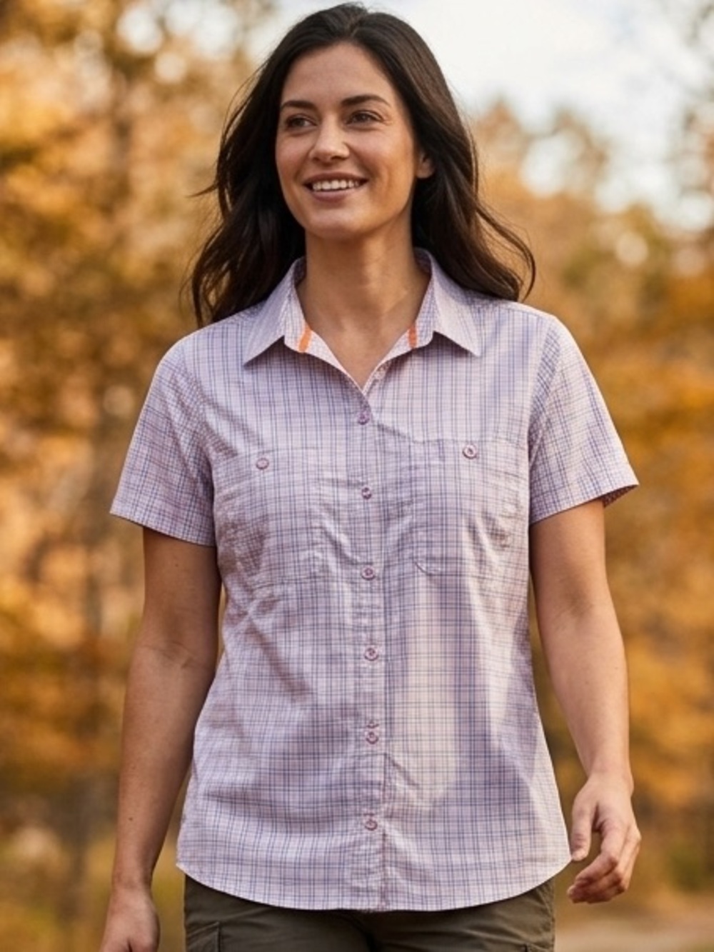 Orvis Open Air Caster Shirt Womens XS Purple Plaid UPF 30 Short Sleeve NWT